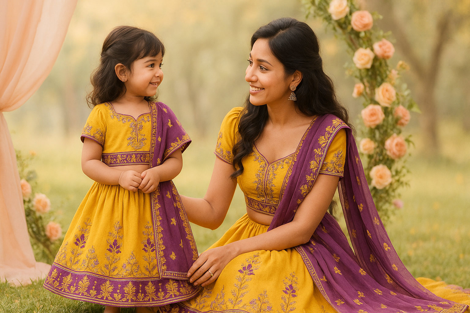Mustard & Purple Embroidered Lehenga Choli for Girls — Festival Ready