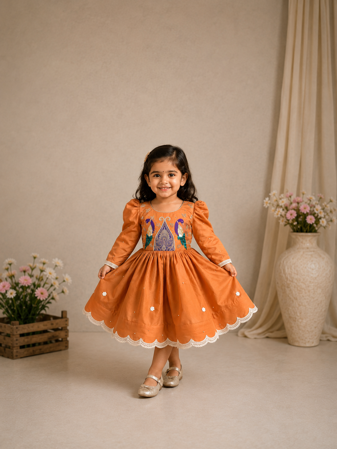 Burnt Orange Royal Peacock Dress