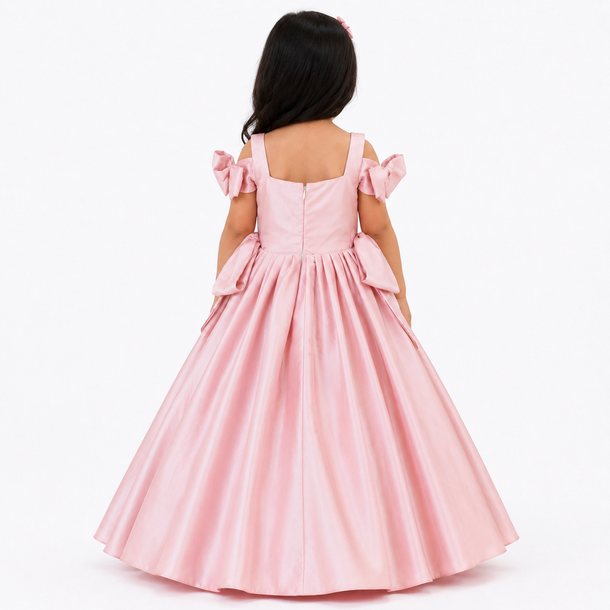 Pink dress with bow detail.