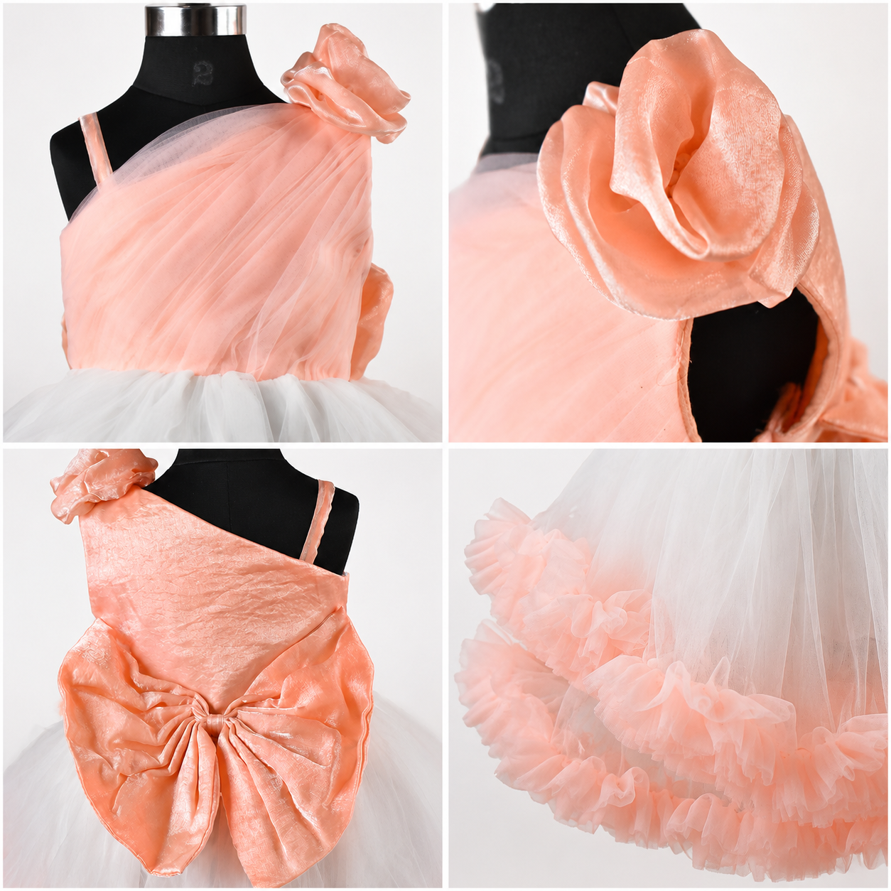 Peach White One Shoulder Tulle Dress