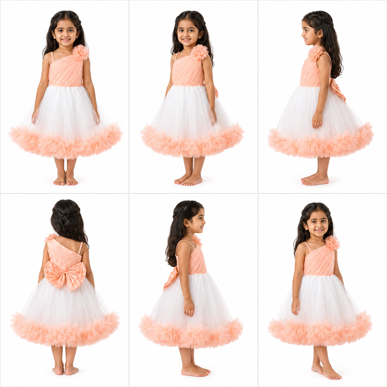 Peach White One Shoulder Tulle Dress