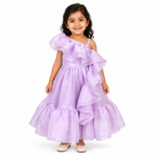 Lavender organza party dress for girls with one-shoulder ruffle and tiered flared skirt — Fairy Frills handcrafted princess dress