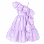 Lavender organza party dress for girls with one-shoulder ruffle and tiered flared skirt — Fairy Frills handcrafted princess dress