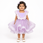 Lavender party dress for girls with lace ruffle bodice and layered tulle skirt — Fairy Frills handcrafted princess dress