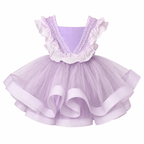 Lavender party dress for girls with lace ruffle bodice and layered tulle skirt — Fairy Frills handcrafted princess dress