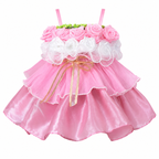Pink party dress for girls with rosette-trimmed bodice, tie waist and layered flared skirt — Fairy Frills handcrafted princess dress