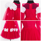 Pink floor-length gown for girls with tulle cape sleeves, white floral applique and full skirt — Fairy Frills handcrafted princess dress
