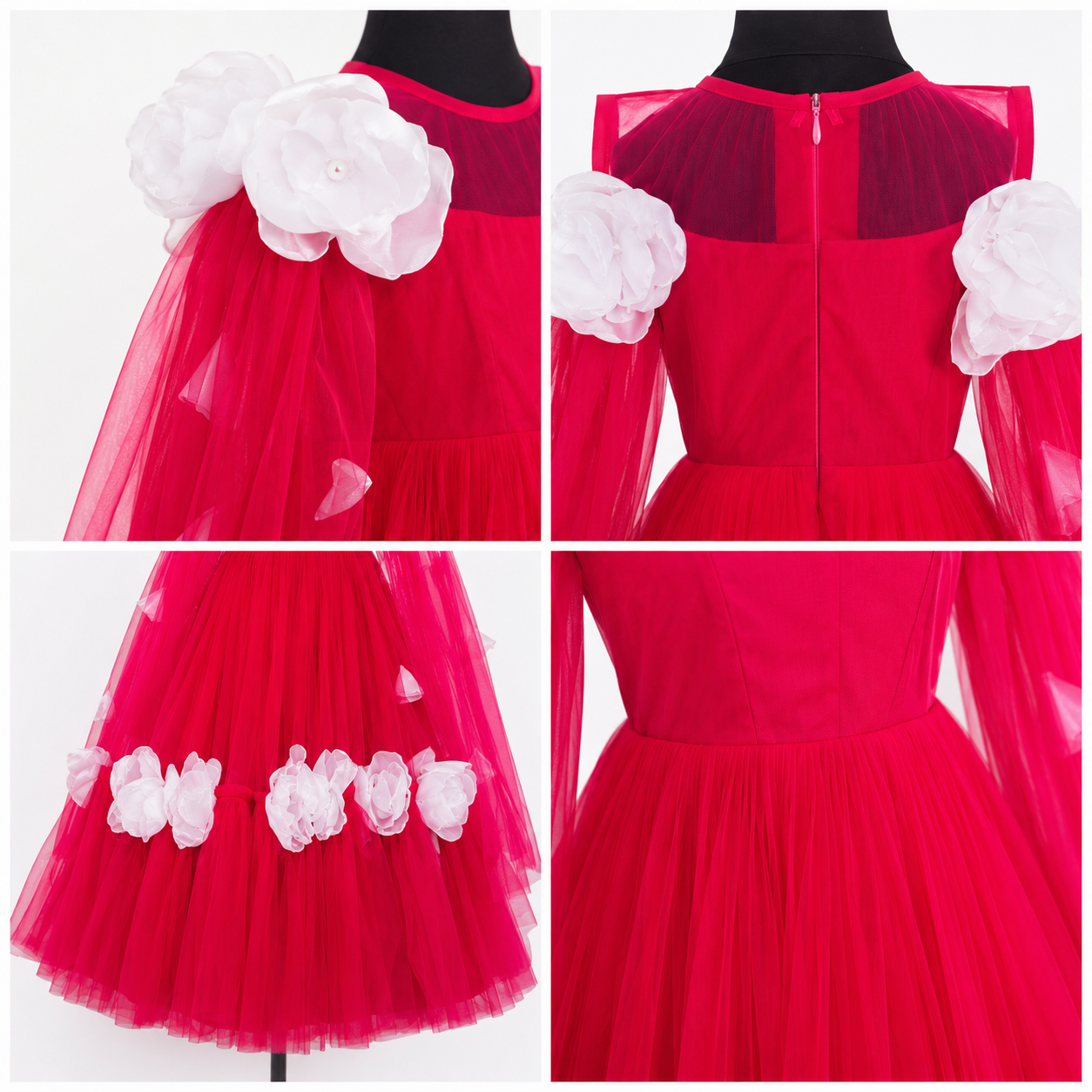 Pink floor-length gown for girls with tulle cape sleeves, white floral applique and full skirt — Fairy Frills handcrafted princess dress