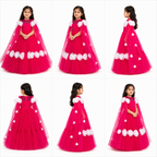 Pink floor-length gown for girls with tulle cape sleeves, white floral applique and full skirt — Fairy Frills handcrafted princess dress