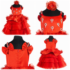 Scarlet Blossom Sparkle party dress for girls with embellished bodice, floral applique peplum and tiered tulle skirt — Fairy Frills handcrafted princess dress