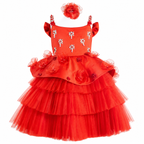 Scarlet Blossom Sparkle party dress for girls with embellished bodice, floral applique peplum and tiered tulle skirt — Fairy Frills handcrafted princess dress