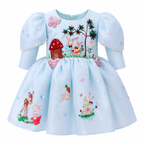 Light blue dress with embroidered fairy tale scene.