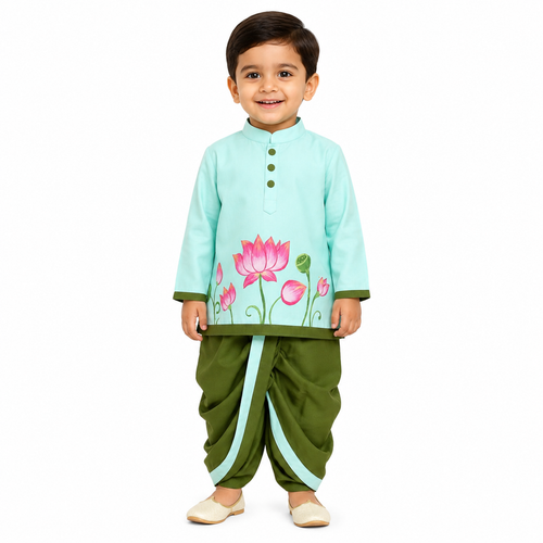 Aqua Lotus boys kurta dhoti set front view