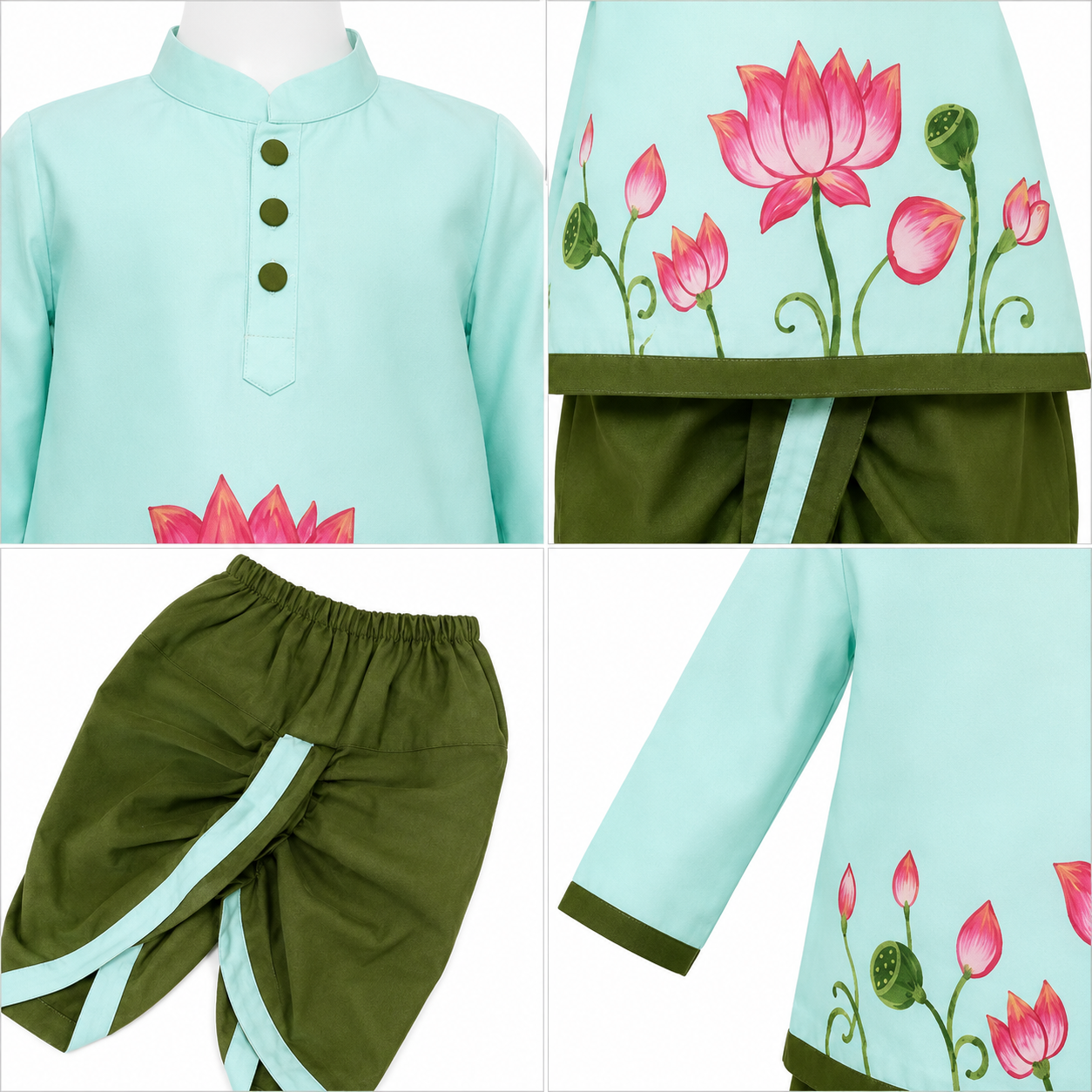 Aqua Lotus boys kurta dhoti set detail view