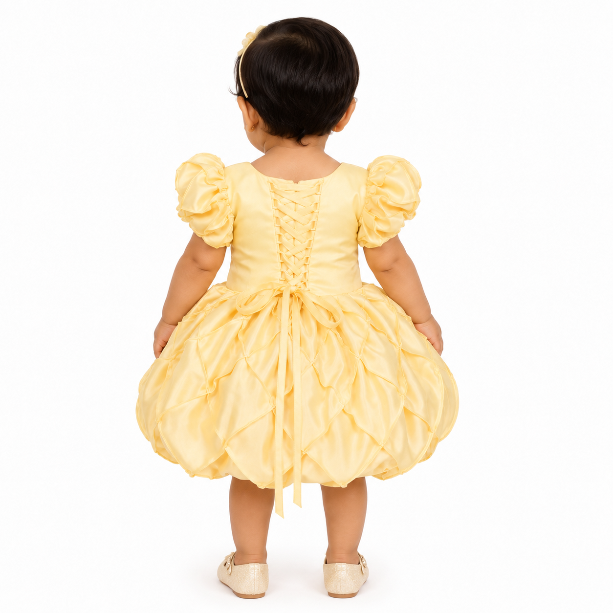 Golden Petal Satin Party Dress