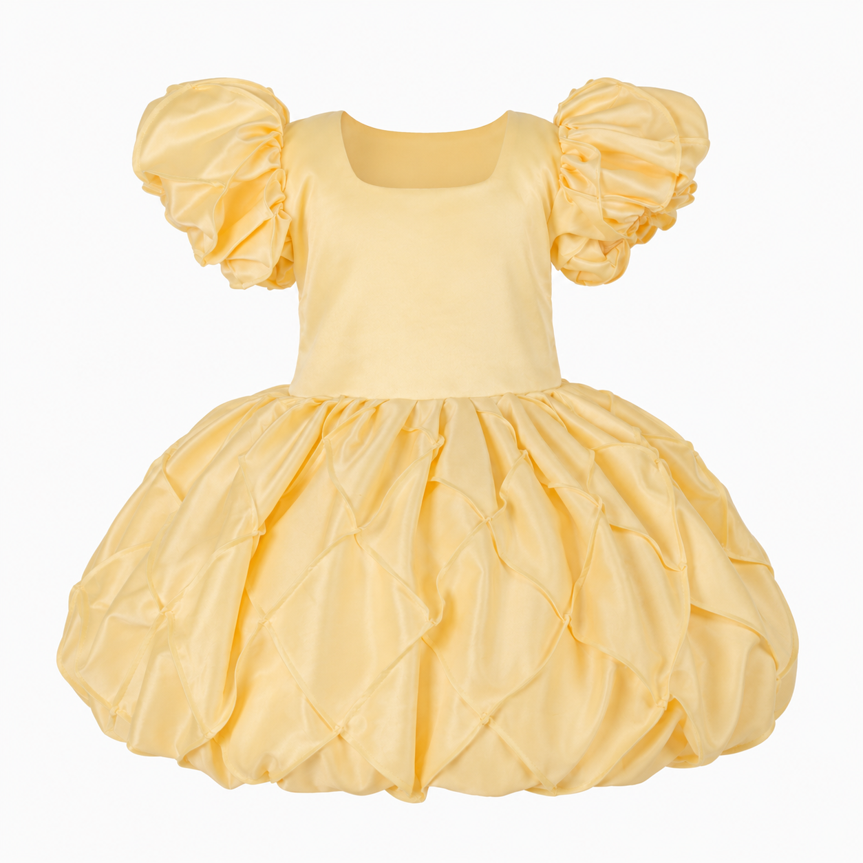 Golden Petal Satin Party Dress
