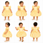Golden Petal Satin Party Dress