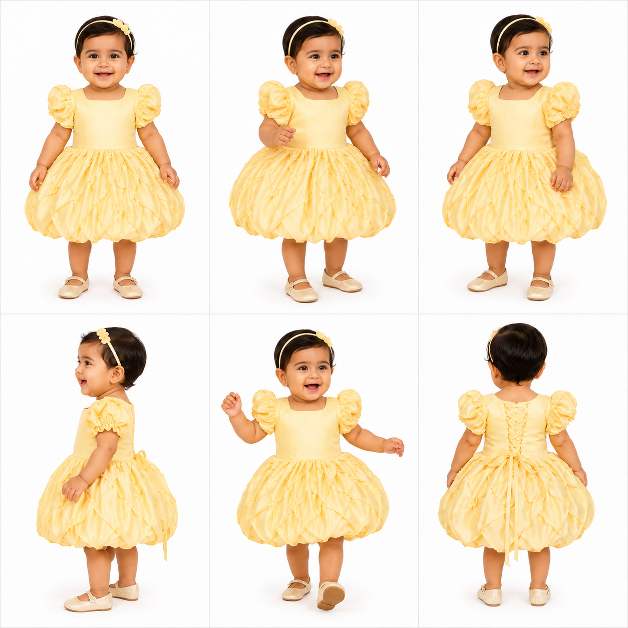 Golden Petal Satin Party Dress