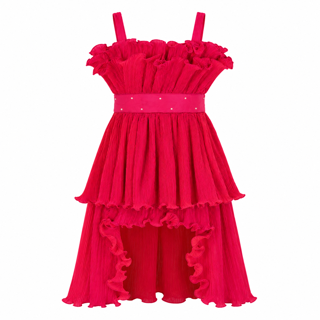 Crimson Petal Cascade Dress