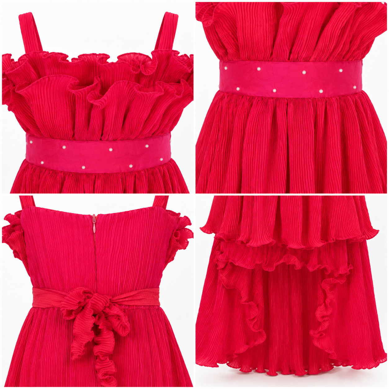 Crimson Petal Cascade Dress