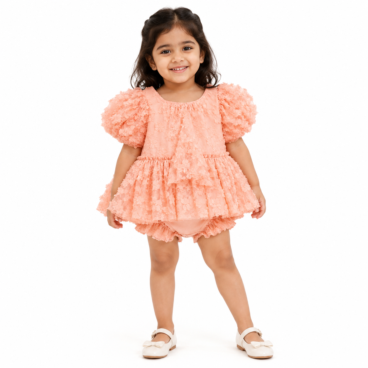 Coral Blossom Lace Romper