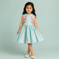Mint Green Floral Applique Frock for girls with floral embroidery, back bow and flared skirt, shown from multiple angles — Fairy Frills handcrafted princess dress - view 5