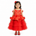 Scarlet Blossom Sparkle party dress for girls with embellished bodice, floral applique peplum and tiered tulle skirt — Fairy Frills handcrafted princess dress
