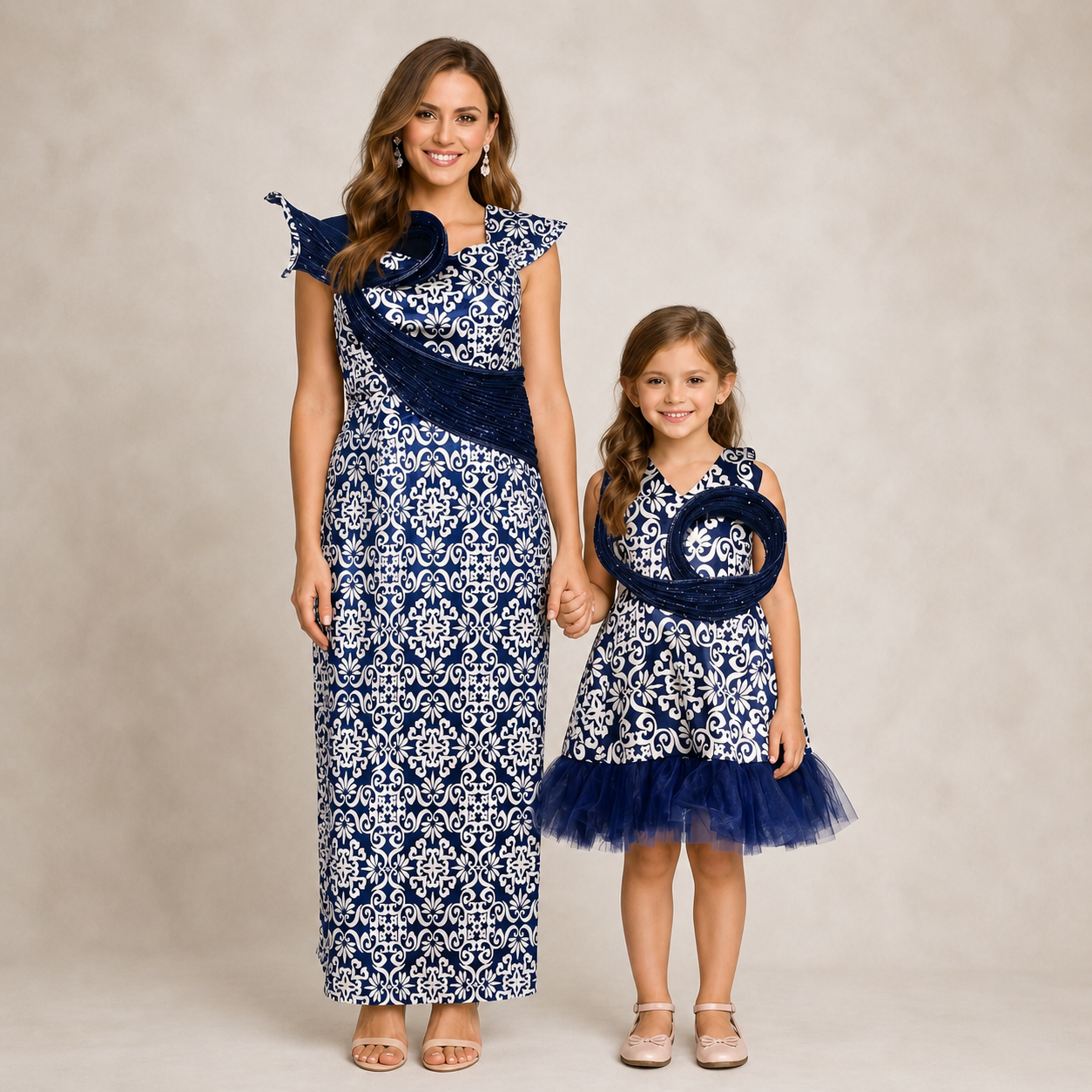 Royal Blue Swirl Mother-Daughter Dress Set
