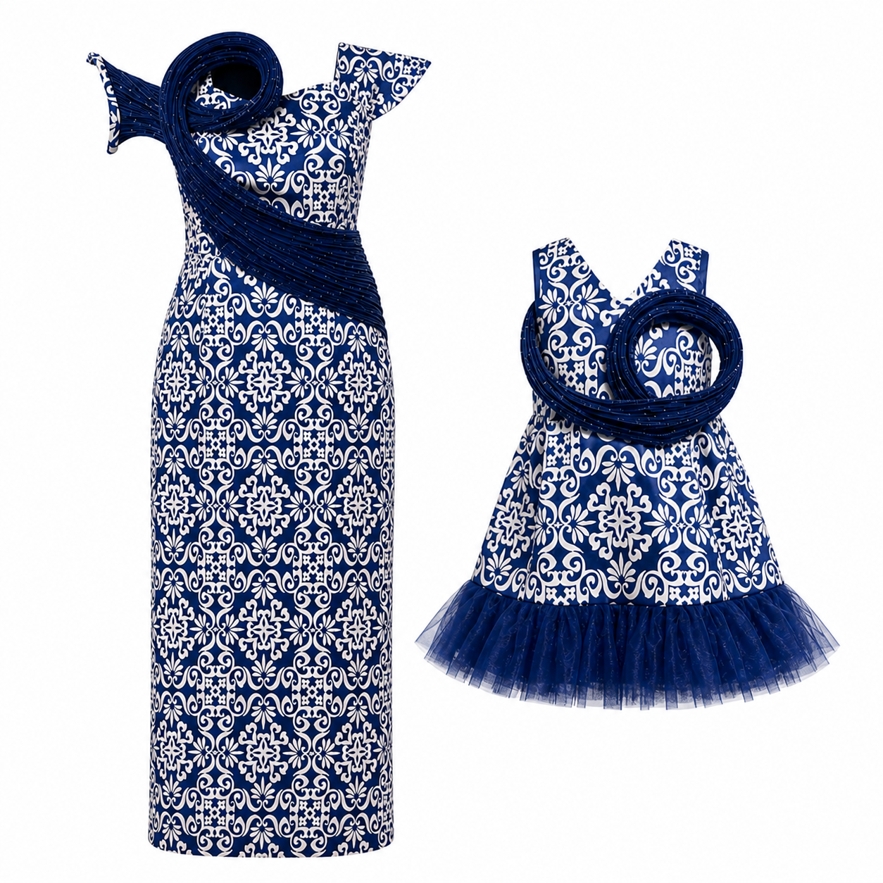 Royal Blue Swirl Mother-Daughter Dress Set - view 3