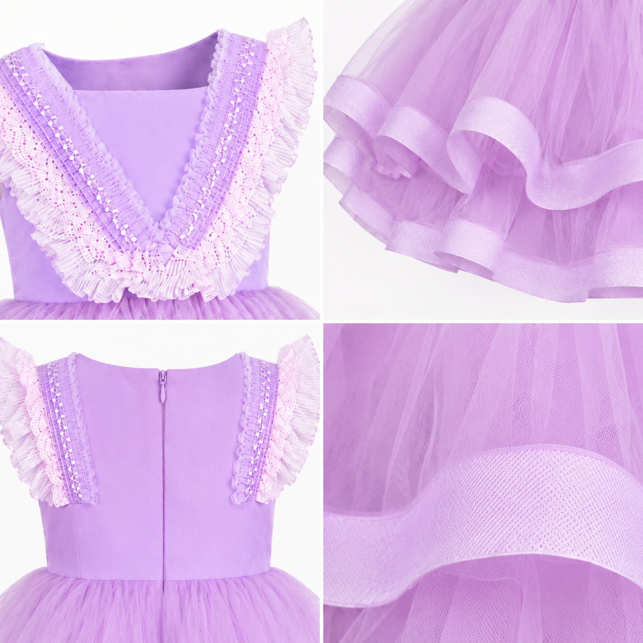 Lavender Ruffle Lace Party Dress - view 2