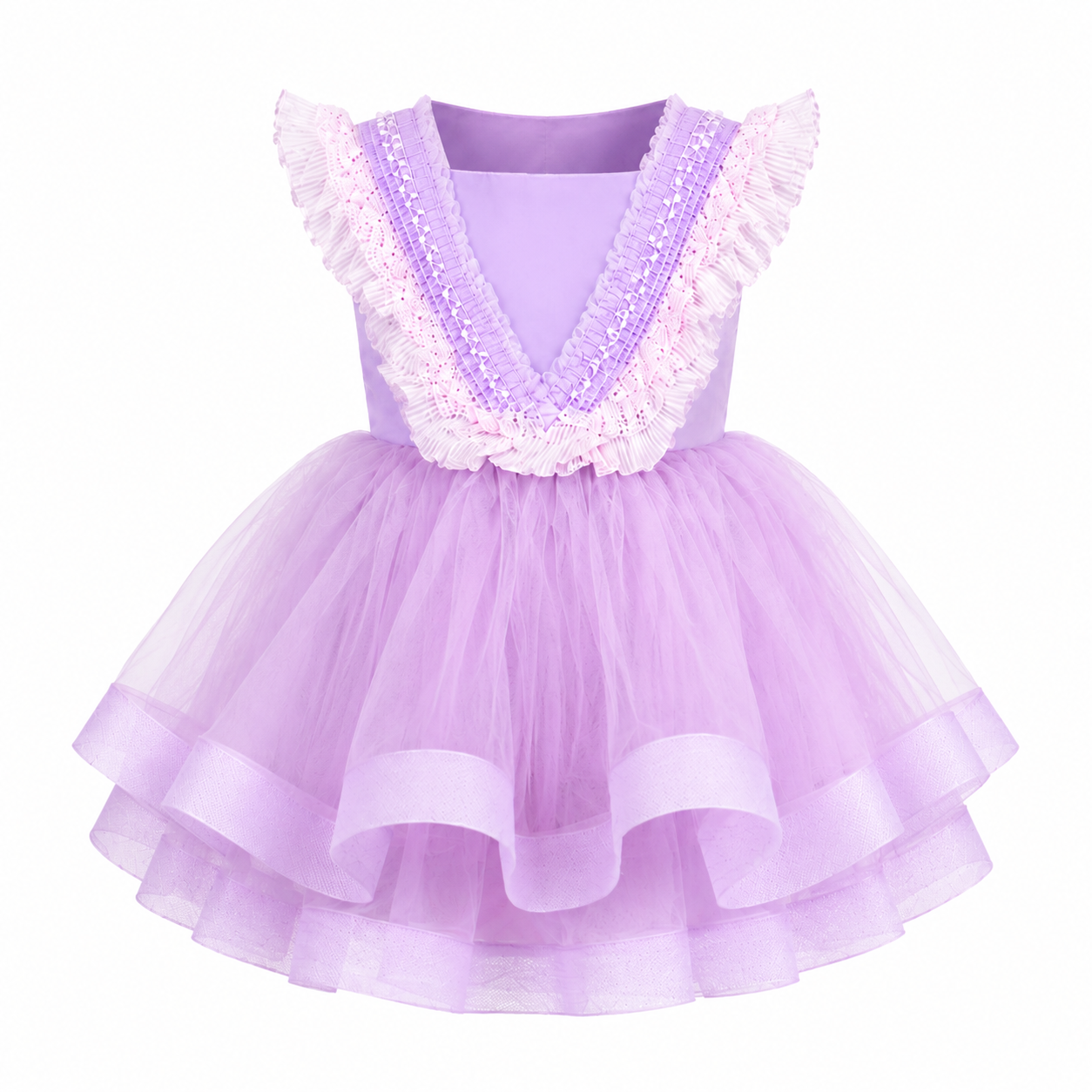 Lavender Ruffle Lace Party Dress - view 3