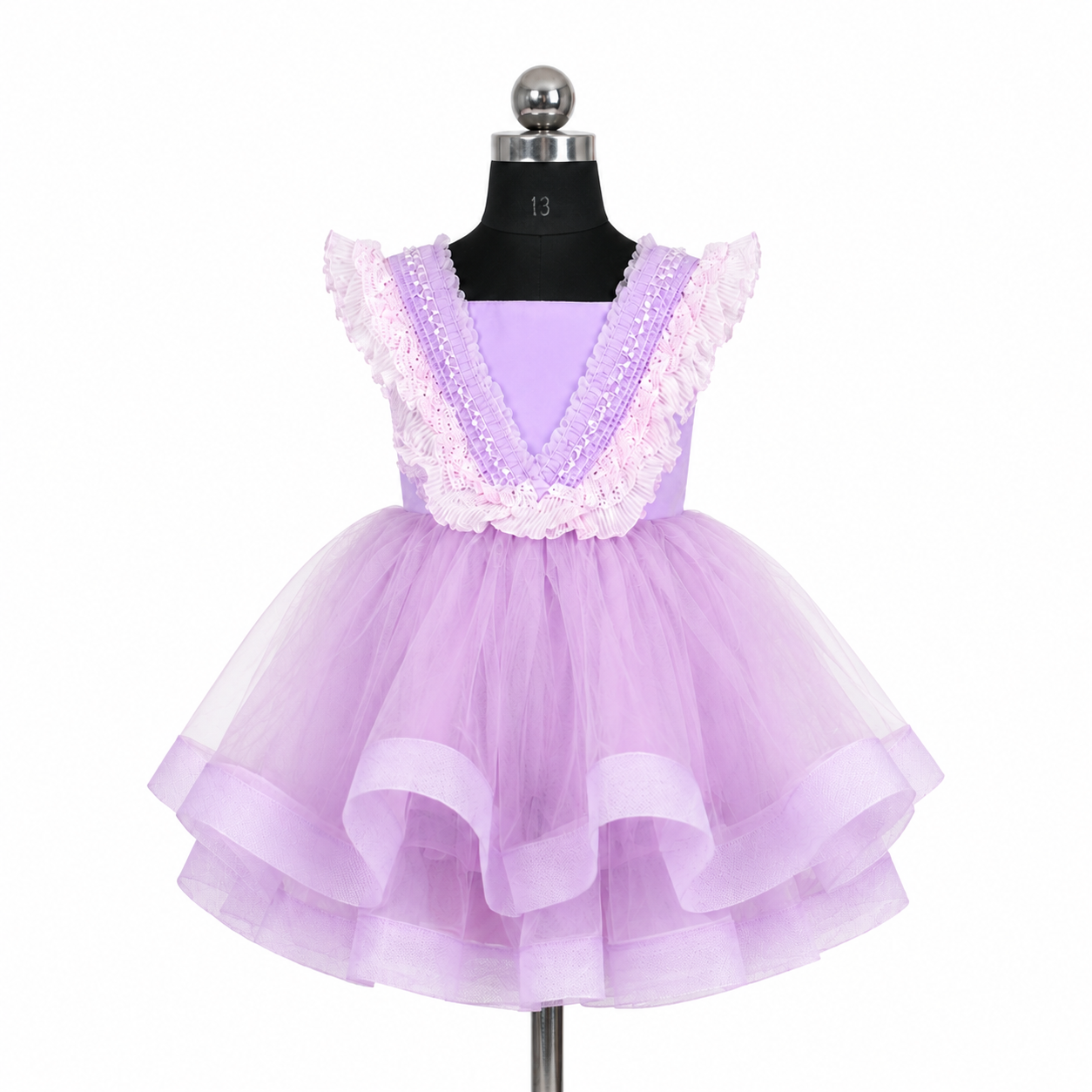 Lavender Ruffle Lace Party Dress - view 4