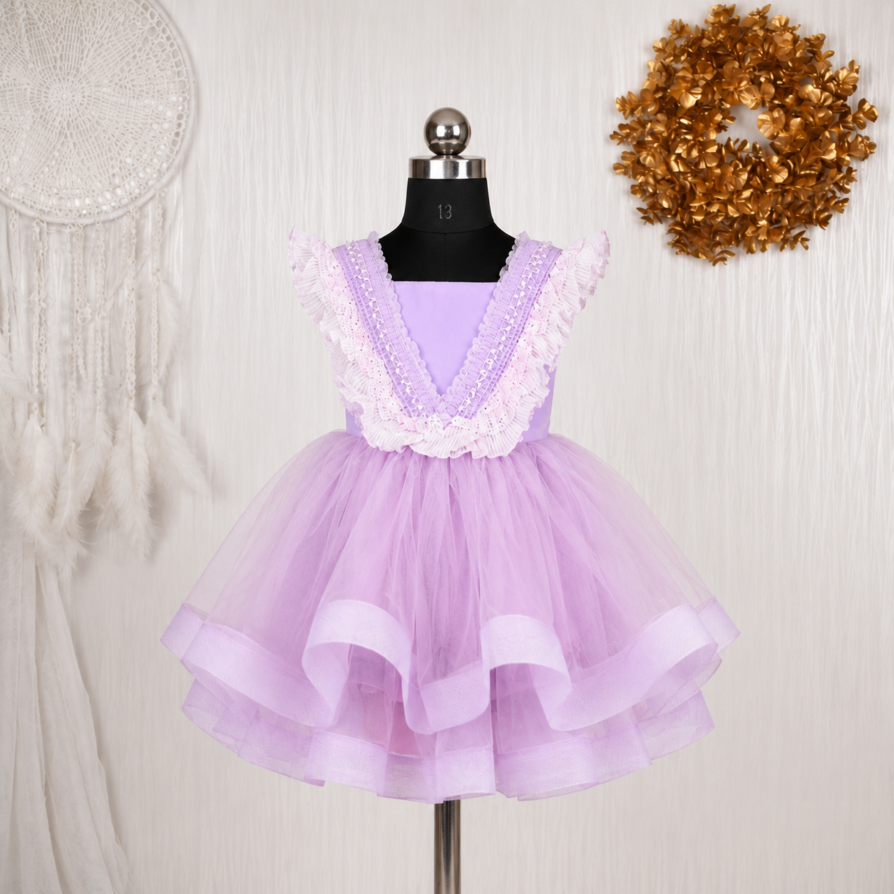 Lavender Ruffle Lace Party Dress - view 5