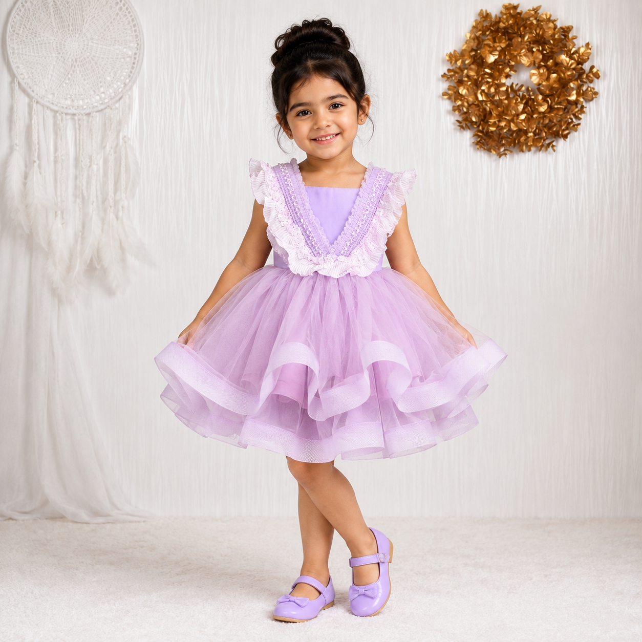 Lavender Ruffle Lace Party Dress - view 6