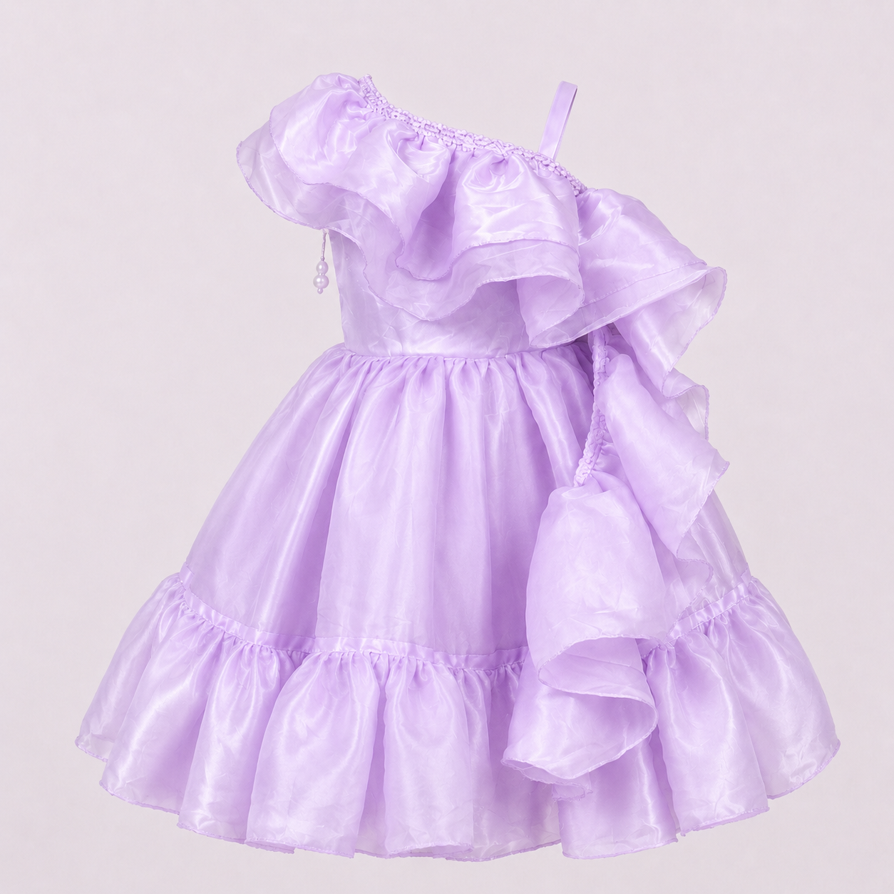 Lavender One Shoulder Cascade Dress - view 3
