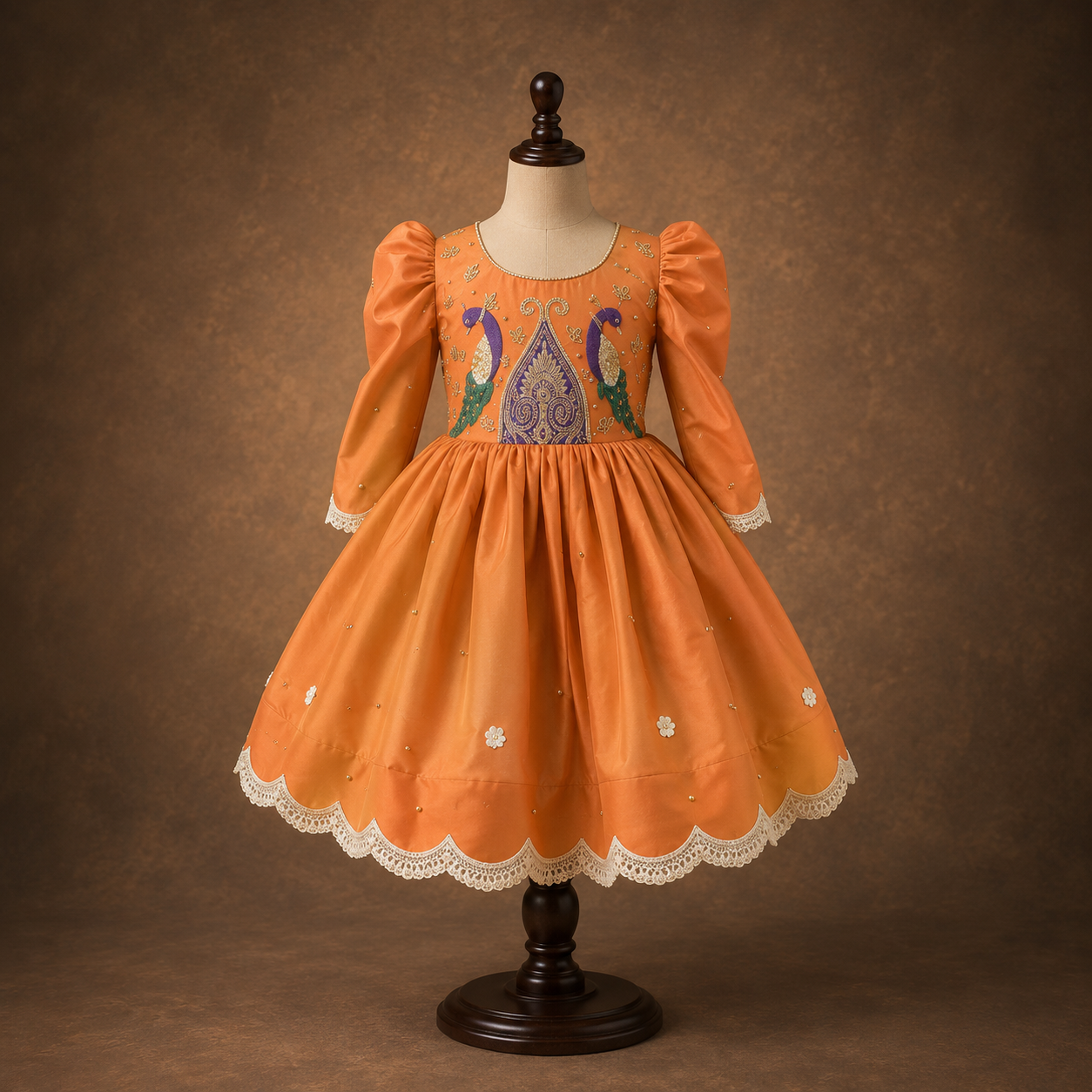 Burnt Orange Royal Peacock Dress - view 3