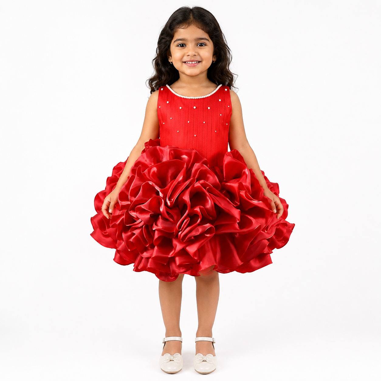 Ruby Red Ruffle Balloon Dress