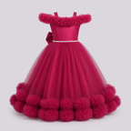 Maroon Off Shoulder Ruffle Gown - view 2