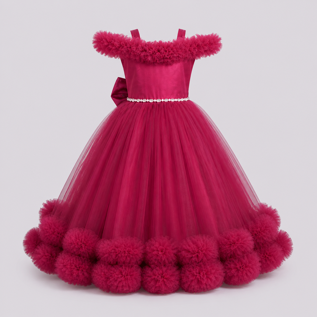 Maroon Off Shoulder Ruffle Gown - view 2