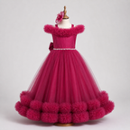 Maroon Off Shoulder Ruffle Gown - view 3