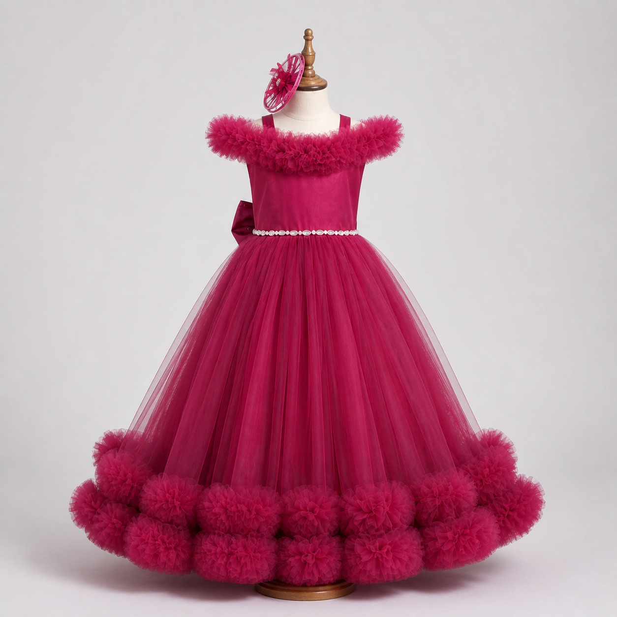 Maroon Off Shoulder Ruffle Gown - view 3