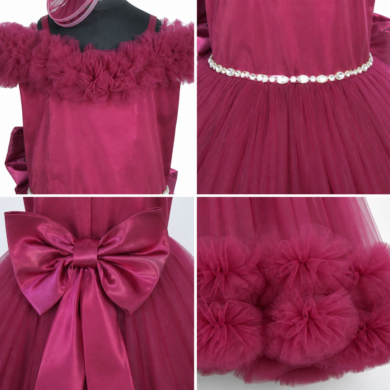Maroon Off Shoulder Ruffle Gown - view 4