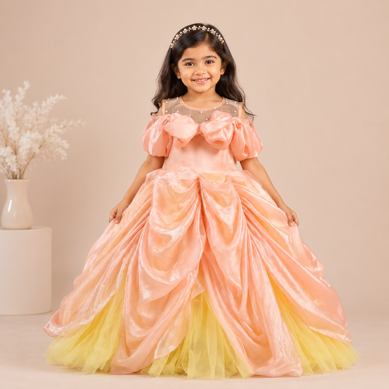Peach and Yellow Princess Ball Gown