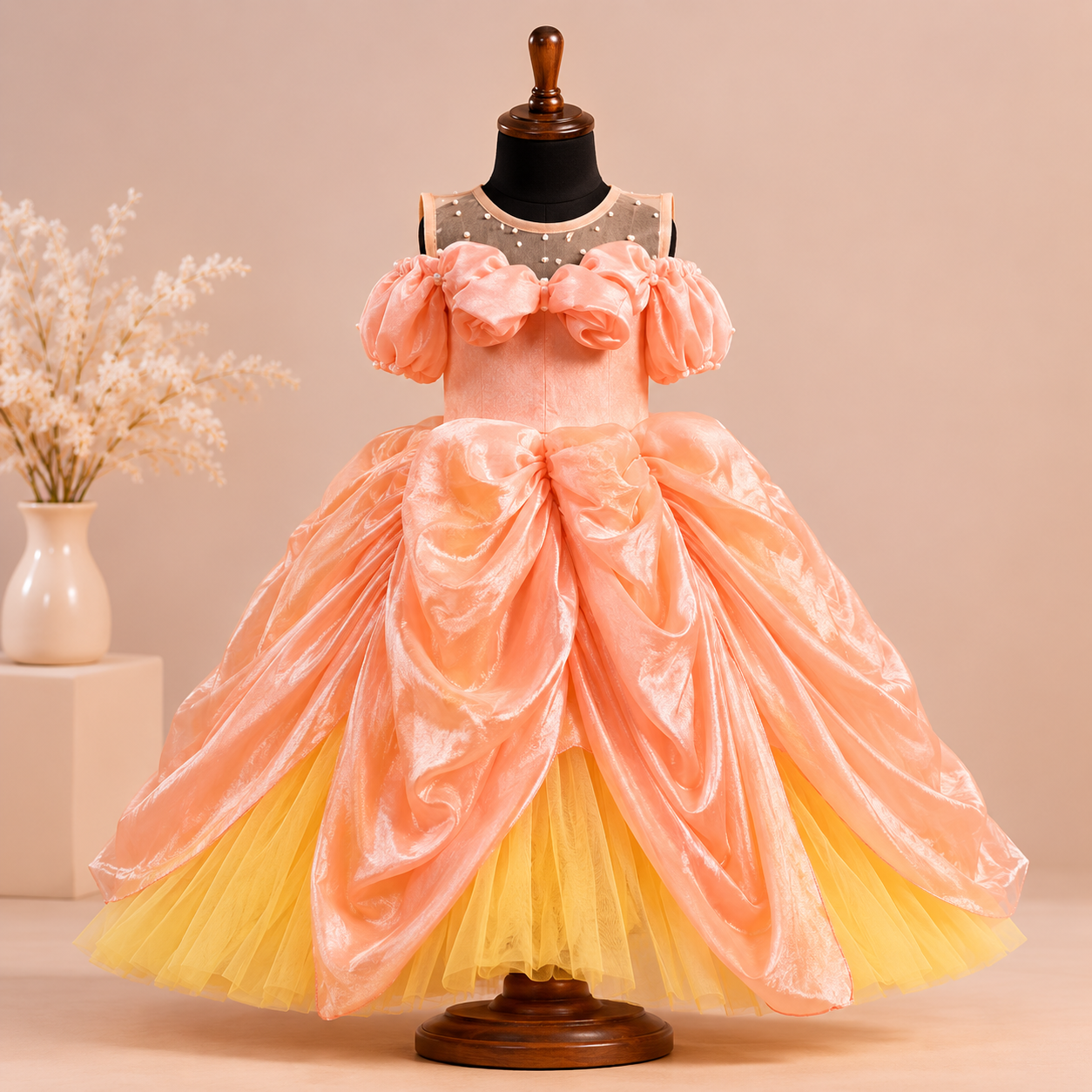 Peach and Yellow Princess Ball Gown - view 3