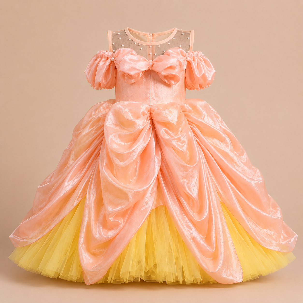 Peach and Yellow Princess Ball Gown - view 4