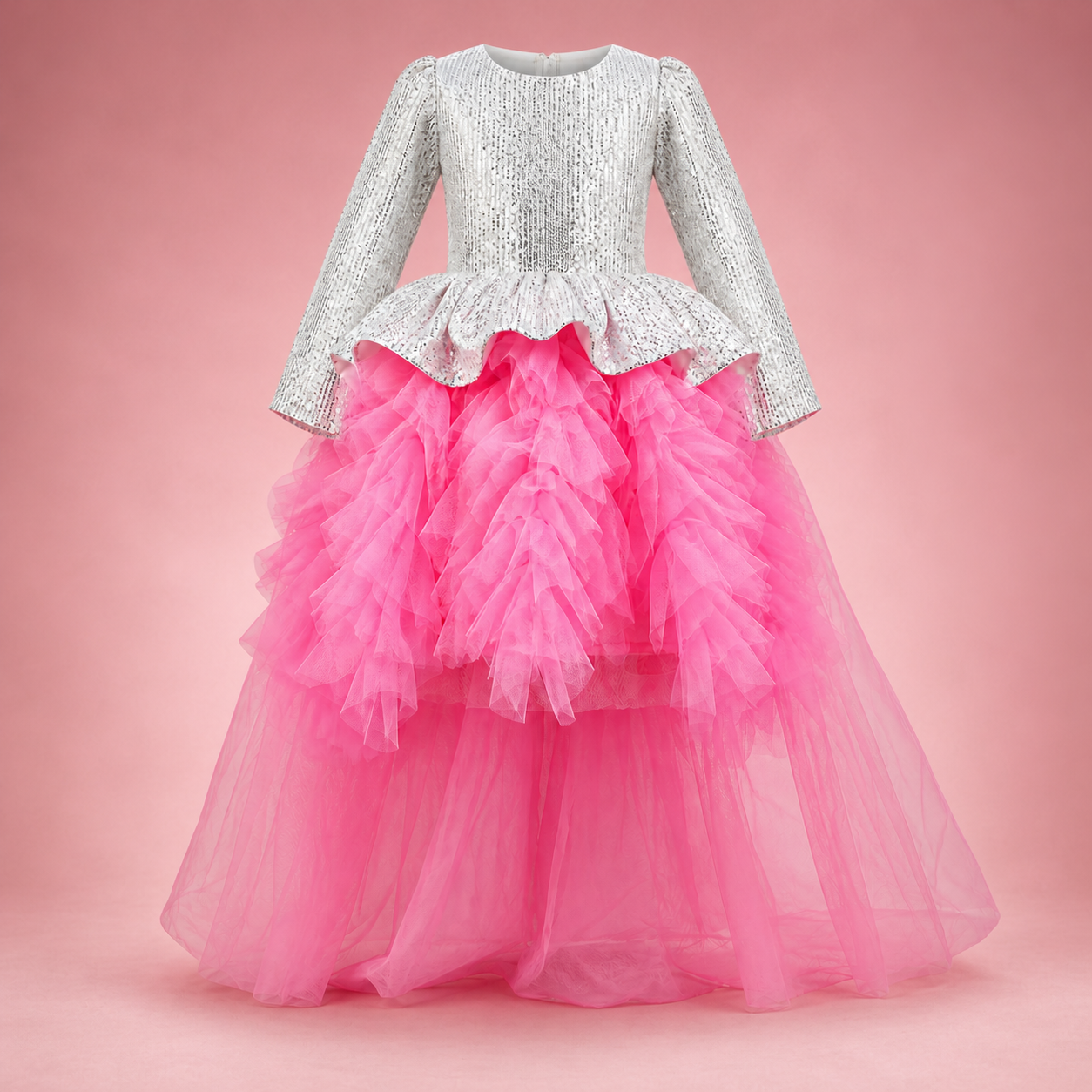 Silver Sequin and Pink Tulle Dress - view 5