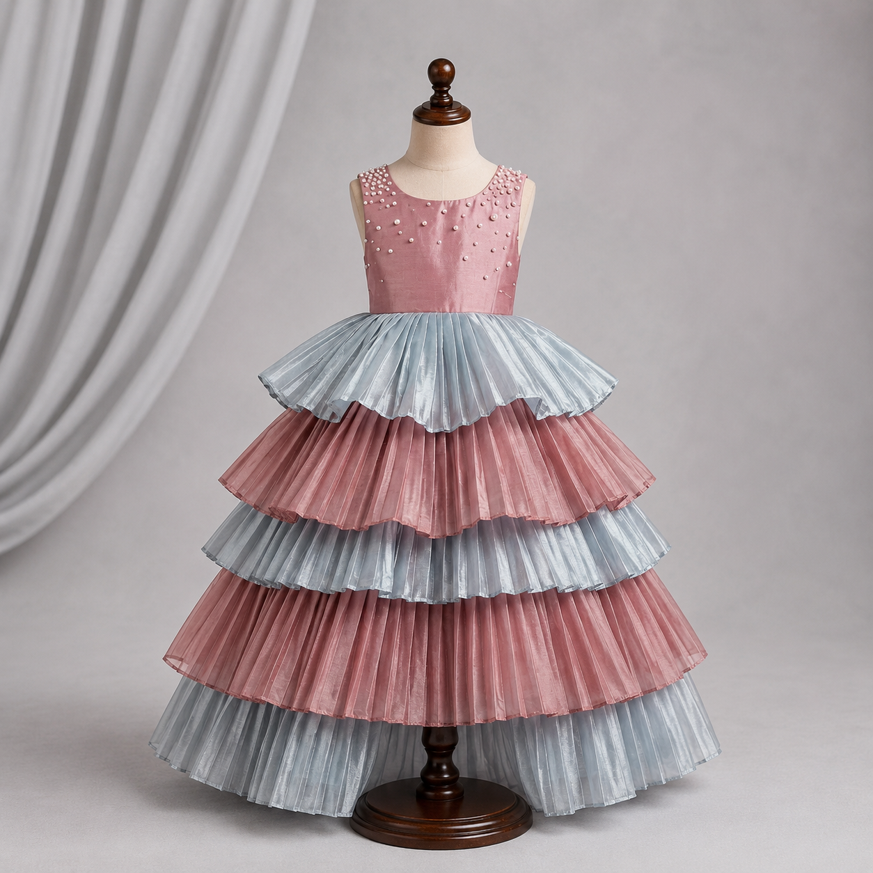 Pink and Blue Structured Mermaid Gown - view 2