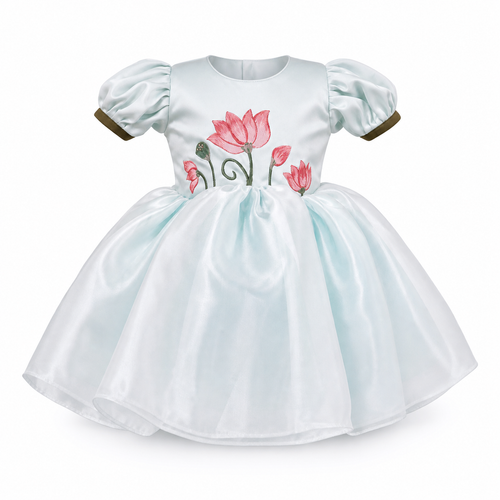 Aqua Lotus Hand-Painted Dress