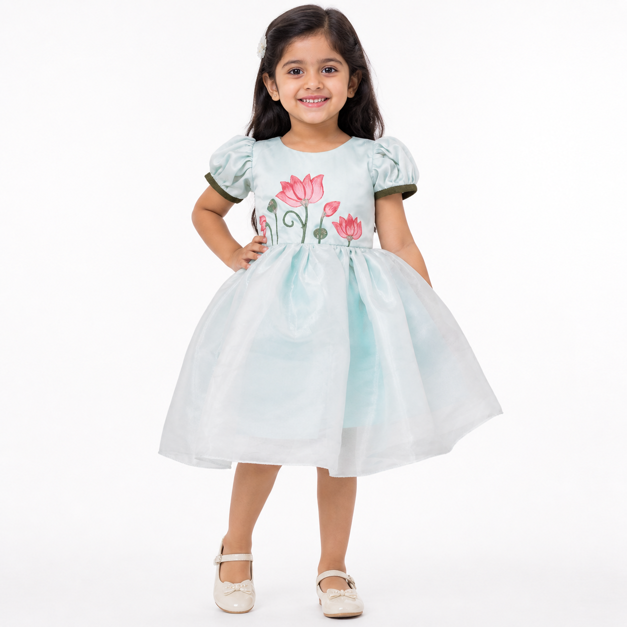 Aqua Lotus Hand-Painted Dress - view 3