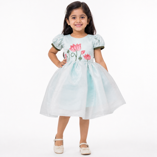 Aqua Lotus Hand-Painted Dress - view 3